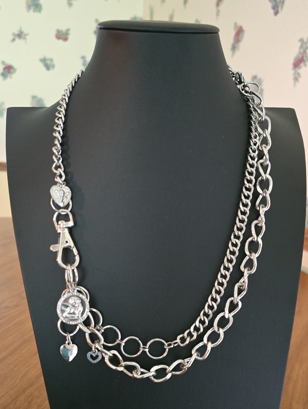 Silver Multi-Chain Heart Charm Necklace - Women Jewelry
